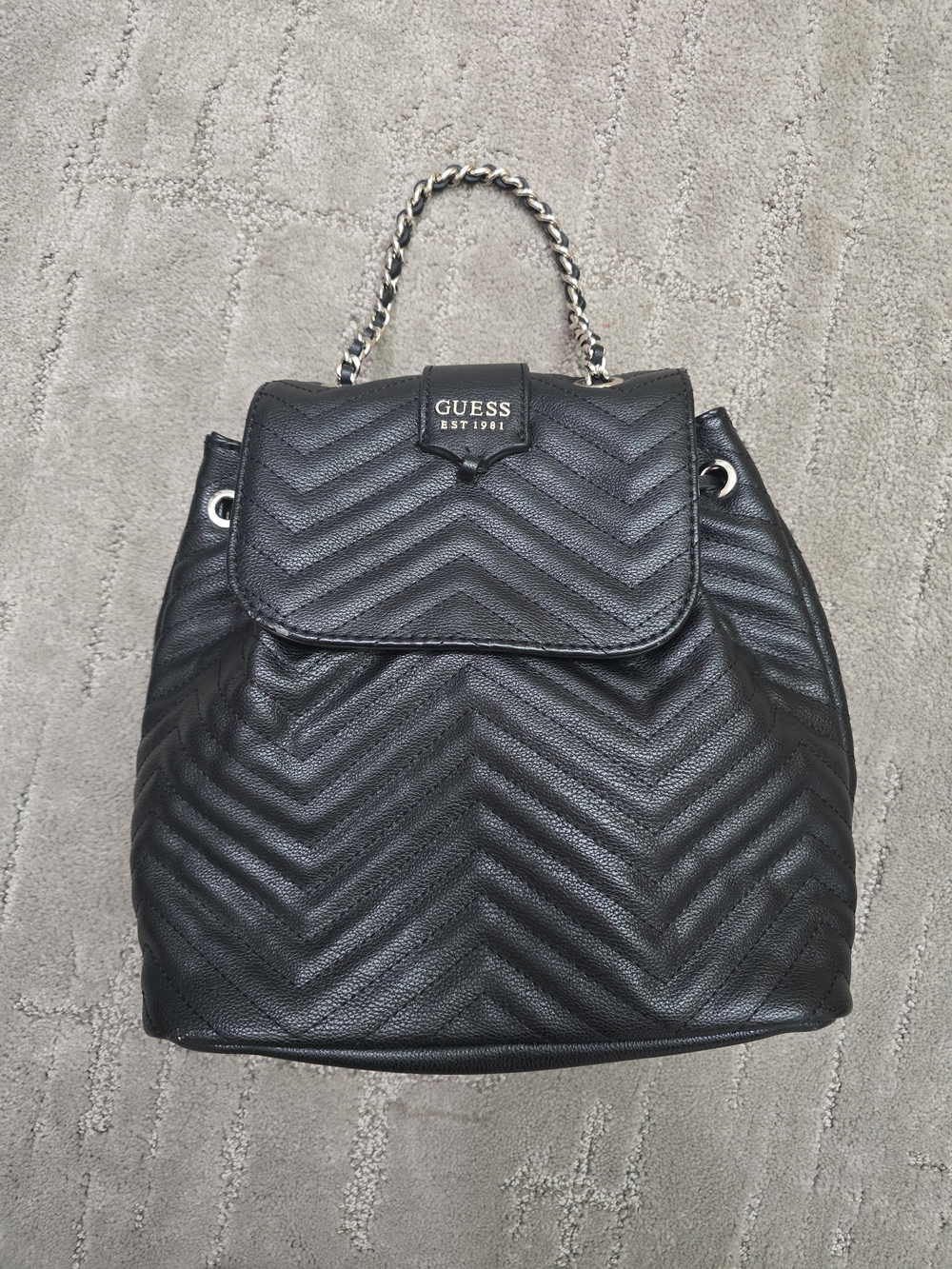 GUESS Quilted Chevron Backpack Tote in Black